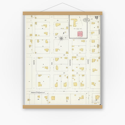 Old map wall art mockup — magnetic wood frame on white wall — Sanborn Fire Insurance Map from Terrell, Kaufman County, Texas (1902), Sheet #0012