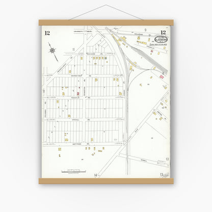 Old map wall art mockup — magnetic wood frame on white wall — Sanborn Fire Insurance Map from Glassboro, Gloucester County, New Jersey (1923), Sheet #0012