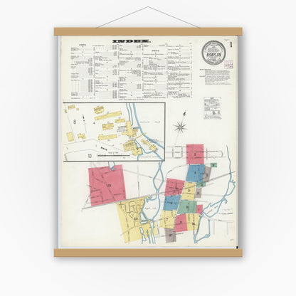 Old map wall art mockup — magnetic wood frame on white wall — Sanborn Fire Insurance Map from Babylon, Suffolk County, New York (1908), Sheet #0001