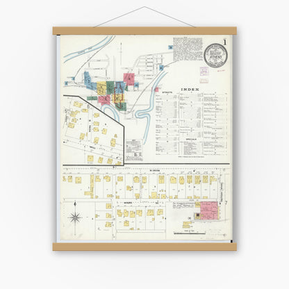 Old map wall art mockup — magnetic wood frame on white wall — Sanborn Fire Insurance Map from Athens, Athens County, Ohio (1907) - Complete Map Set