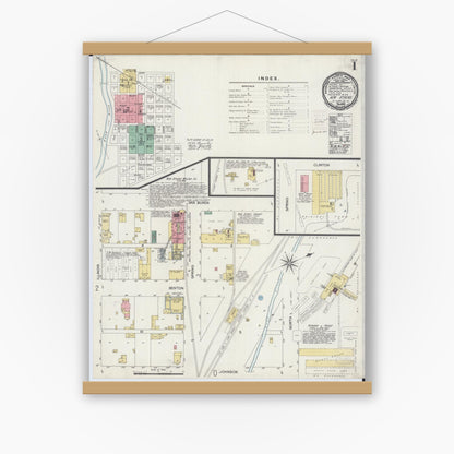 Old map wall art mockup — magnetic wood frame on white wall — Sanborn Fire Insurance Map from New Athens, Saint Clair County, Illinois (1900) - Complete Map Set