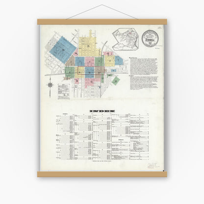 Old map wall art mockup — magnetic wood frame on white wall — Sanborn Fire Insurance Map from Terrell, Kaufman County, Texas (1914) - Complete Map Set