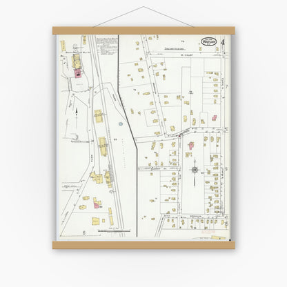 Old map wall art mockup — magnetic wood frame on white wall — Sanborn Fire Insurance Map from Warsaw, Wyoming County, New York (1919), Sheet #0004