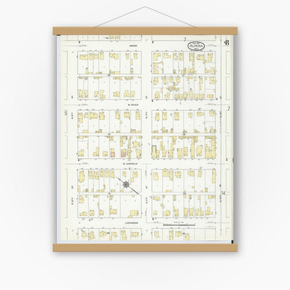Old map wall art mockup — magnetic wood frame on white wall — Sanborn Fire Insurance Map from Alpena, Alpena County, Michigan (1910), Sheet #0008