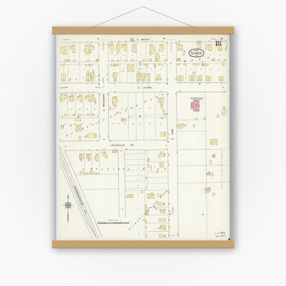 Old map wall art mockup — magnetic wood frame on white wall — Sanborn Fire Insurance Map from Seymour, Jackson County, Indiana (1913), Sheet #0018