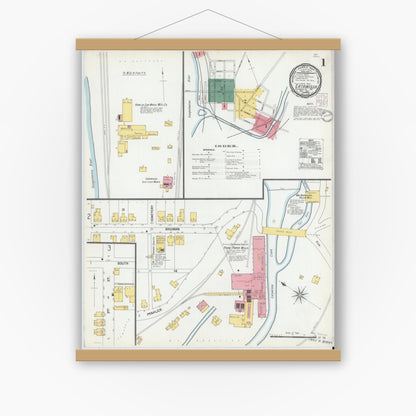 Old map wall art mockup — magnetic wood frame on white wall — Sanborn Fire Insurance Map from Catawissa, Columbia County, Pennsylvania (1901) - Complete Map Set