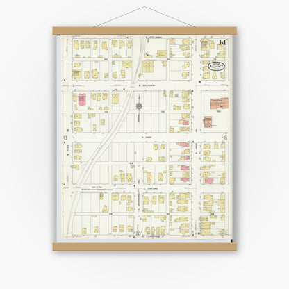 Old map wall art mockup — magnetic wood frame on white wall — Sanborn Fire Insurance Map from Alliance, Stark County, Ohio (1911), Sheet #0014