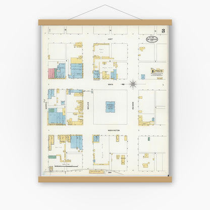 Old map wall art mockup — magnetic wood frame on white wall — Sanborn Fire Insurance Map from Seymour, Baylor County, Texas (1904), Sheet #0003