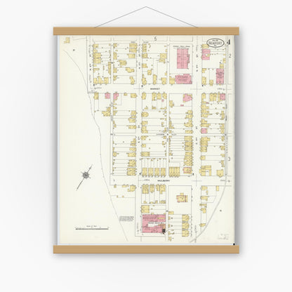 Old map wall art mockup — magnetic wood frame on white wall — Sanborn Fire Insurance Map from Newport, Perry County, Pennsylvania (1911), Sheet #0004