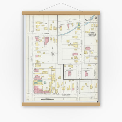 Old map wall art mockup — magnetic wood frame on white wall — Sanborn Fire Insurance Map from Oberlin, Lorain County, Ohio (1893), Sheet #0005