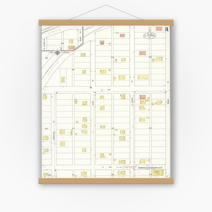 Old map wall art mockup — magnetic wood frame on white wall — Sanborn Fire Insurance Map from El Centro, Imperial County, California (1922), Sheet #0003