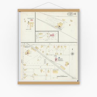 Old map wall art mockup — magnetic wood frame on white wall — Sanborn Fire Insurance Map from Sycamore, Wyandot County, Ohio (1902), Sheet #0002