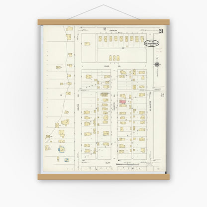 Old map wall art mockup — magnetic wood frame on white wall — Sanborn Fire Insurance Map from Benton Harbor, Berrien County, Michigan (1911), Sheet #0021