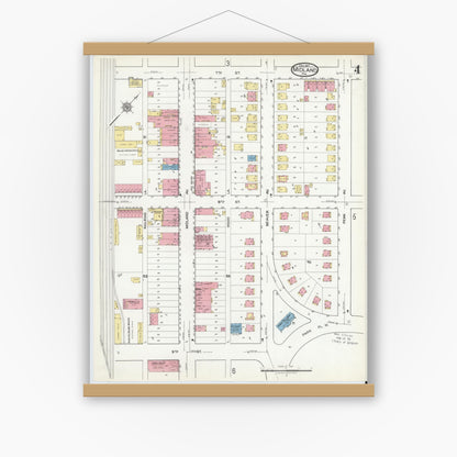 Old map wall art mockup — magnetic wood frame on white wall — Sanborn Fire Insurance Map from Midland, Beaver County, Pennsylvania (1917), Sheet #0004