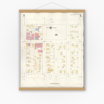 Old map wall art mockup — magnetic wood frame on white wall — Sanborn Fire Insurance Map from Webster City, Hamilton County, Iowa (1950), Sheet #0005