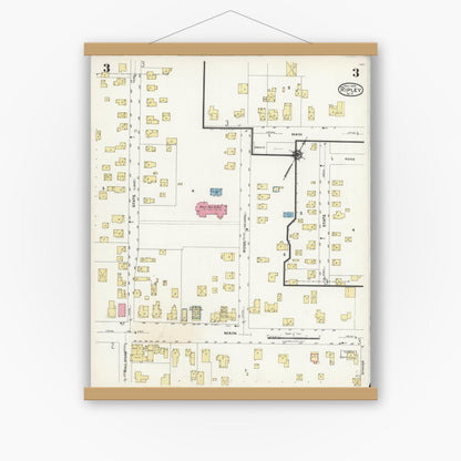 Old map wall art mockup — magnetic wood frame on white wall — Sanborn Fire Insurance Map from Ripley, Chautauqua County, New York (1924), Sheet #0003