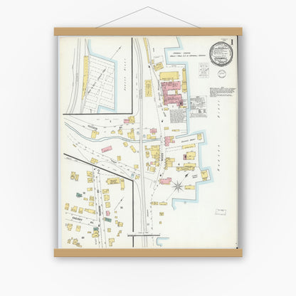Old map wall art mockup — magnetic wood frame on white wall — Sanborn Fire Insurance Map from Cornwall, Orange County, New York (1900) - Complete Map Set