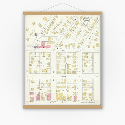 Old map wall art mockup — magnetic wood frame on white wall — Sanborn Fire Insurance Map from Red Wing, Goodhue County, Minnesota (1910), Sheet #0003