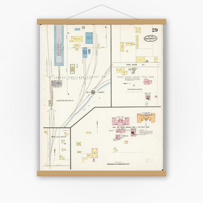 Old map wall art mockup — magnetic wood frame on white wall — Sanborn Fire Insurance Map from Mason City, Cerro Gordo County, Iowa (1915), Sheet #0029