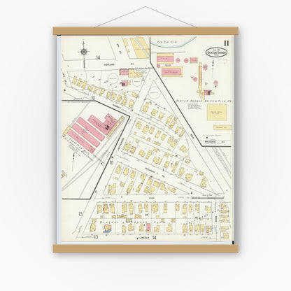 Old map wall art mockup — magnetic wood frame on white wall — Sanborn Fire Insurance Map from Benton Harbor, Berrien County, Michigan (1911), Sheet #0011