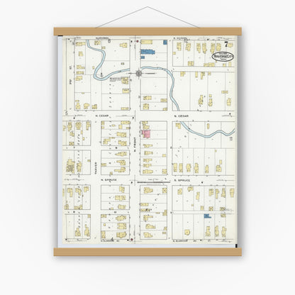 Old map wall art mockup — magnetic wood frame on white wall — Sanborn Fire Insurance Map from Traverse City, Grand Traverse County, Michigan (1920), Sheet #0007