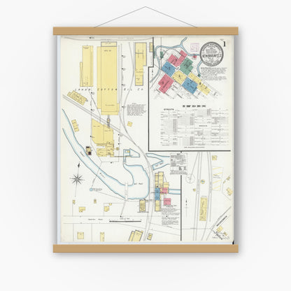Old map wall art mockup — magnetic wood frame on white wall — Sanborn Fire Insurance Map from New Braunfels, Comal County, Texas (1907) - Complete Map Set