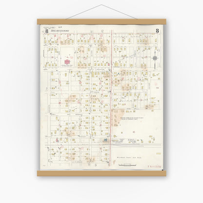 Old map wall art mockup — magnetic wood frame on white wall — Sanborn Fire Insurance Map from Marion, Williamson County, Illinois (1946), Sheet #0008