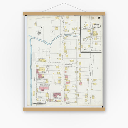 Old map wall art mockup — magnetic wood frame on white wall — Sanborn Fire Insurance Map from Ripley, Brown County, Ohio (1895), Sheet #0002
