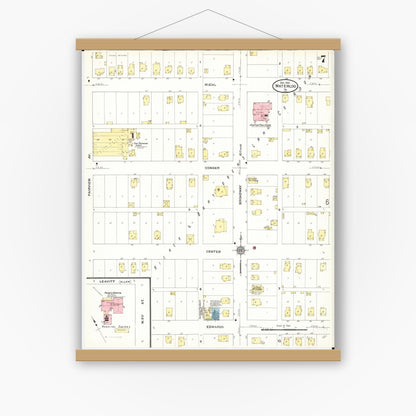 Old map wall art mockup — magnetic wood frame on white wall — Sanborn Fire Insurance Map from Waterloo, Black Hawk County, Iowa (1910), Sheet #0007