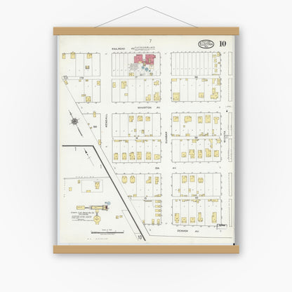 Old map wall art mockup — magnetic wood frame on white wall — Sanborn Fire Insurance Map from Electra, Wichita County, Texas (1919), Sheet #0010