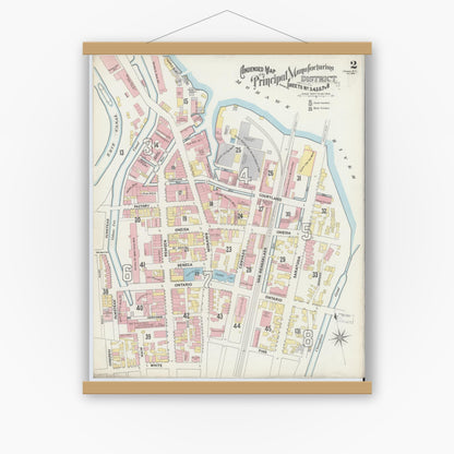Old map wall art mockup — magnetic wood frame on white wall — Sanborn Fire Insurance Map from Cohoes, Albany County, New York (1896), Sheet #0002