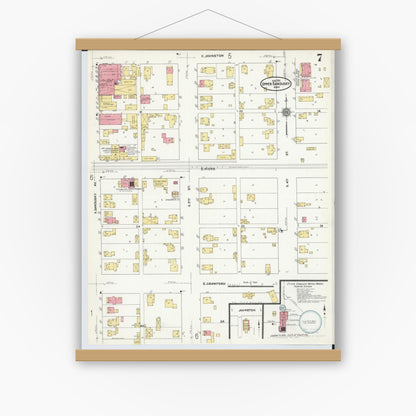 Old map wall art mockup — magnetic wood frame on white wall — Sanborn Fire Insurance Map from Upper Sandusky, Wyandot County, Ohio (1911), Sheet #0007