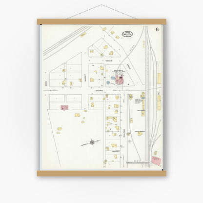 Old map wall art mockup — magnetic wood frame on white wall — Sanborn Fire Insurance Map from Waseca, Waseca County, Minnesota (1910), Sheet #0006