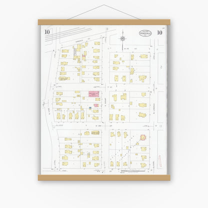 Old map wall art mockup — magnetic wood frame on white wall — Sanborn Fire Insurance Map from Hinsdale, Du Page And Cook Counties, Illinois (1927), Sheet #0010