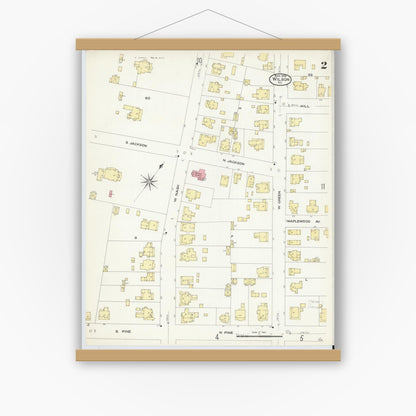Old map wall art mockup — magnetic wood frame on white wall — Sanborn Fire Insurance Map from Wilson, Wilson County, North Carolina (1908), Sheet #0002
