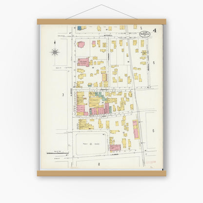 Old map wall art mockup — magnetic wood frame on white wall — Sanborn Fire Insurance Map from Norwich, Chenango County, New York (1903), Sheet #0004