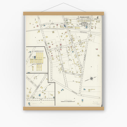 Old map wall art mockup — magnetic wood frame on white wall — Sanborn Fire Insurance Map from Hatboro, Montgomery County, Pennsylvania (1915), Sheet #0004