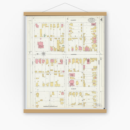 Old map wall art mockup — magnetic wood frame on white wall — Sanborn Fire Insurance Map from Eaton, Preble County, Ohio (1899), Sheet #0004