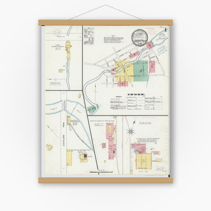 Old map wall art mockup — magnetic wood frame on white wall — Sanborn Fire Insurance Map from Chagrin Falls, Cuyahoga County, Ohio (1899), Sheet #0001