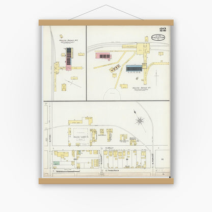 Old map wall art mockup — magnetic wood frame on white wall — Sanborn Fire Insurance Map from Hazleton, Luzerne County, Pennsylvania (1895), Sheet #0022