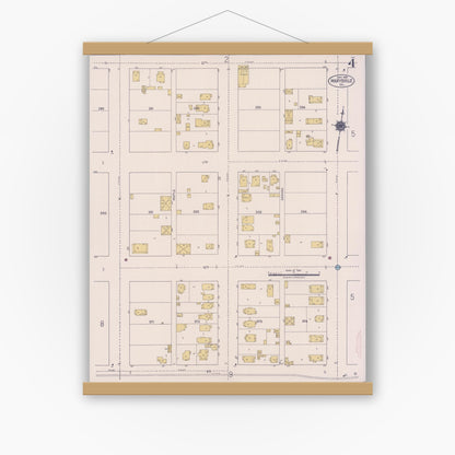 Old map wall art mockup — magnetic wood frame on white wall — Sanborn Fire Insurance Map from Marysville, Yuba County, California (1921), Sheet #0004