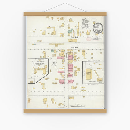 Old map wall art mockup — magnetic wood frame on white wall — Sanborn Fire Insurance Map from La Grange, Lenoir County, North Carolina (1897), Sheet #0001