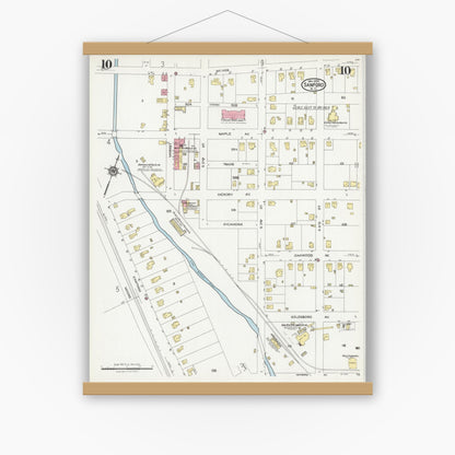 Old map wall art mockup — magnetic wood frame on white wall — Sanborn Fire Insurance Map from Sanford, Lee County, North Carolina (1925), Sheet #0010