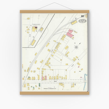 Old map wall art mockup — magnetic wood frame on white wall — Sanborn Fire Insurance Map from Stroudsburg, Monroe County, Pennsylvania (1905), Sheet #0010