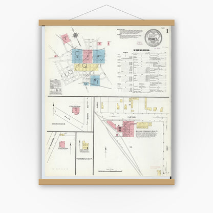 Old map wall art mockup — magnetic wood frame on white wall — Sanborn Fire Insurance Map from Howell, Livingston County, Michigan (1910) - Complete Map Set