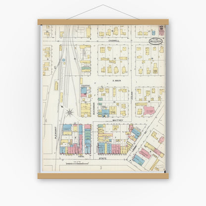 Old map wall art mockup — magnetic wood frame on white wall — Sanborn Fire Insurance Map from Belvidere, Boone County, Illinois (1892), Sheet #0002