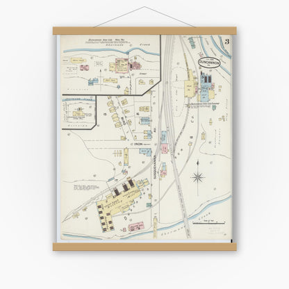 Old map wall art mockup — magnetic wood frame on white wall — Sanborn Fire Insurance Map from Duncannon, Perry County, Pennsylvania (1888), Sheet #0003