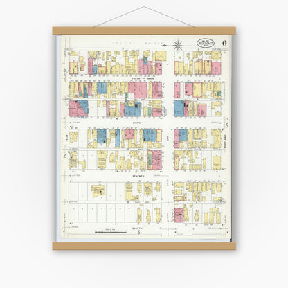 Old map wall art mockup — magnetic wood frame on white wall — Sanborn Fire Insurance Map from Red Jacket, Houghton County, Michigan (1908), Sheet #0006