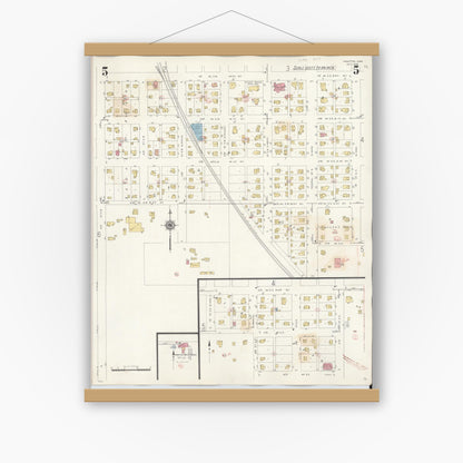 Old map wall art mockup — magnetic wood frame on white wall — Sanborn Fire Insurance Map from Hampton, Franklin County, Iowa (1944), Sheet #0005