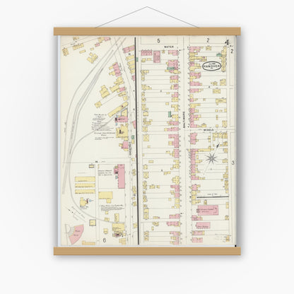 Old map wall art mockup — magnetic wood frame on white wall — Sanborn Fire Insurance Map from Hanover, York County, Pennsylvania (1896), Sheet #0004